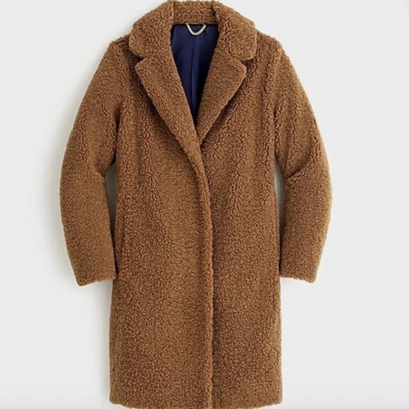 J. Crew Teddy Sherpa Coat Brown Long Cozy Winter Fall Coat Small - Picture 15 of 15